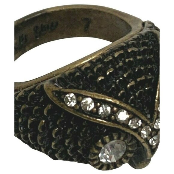 Lucky You Owl Ring Size 7 Brass Tone Rhinestones Sparkly Wise - Picture 6 of 8